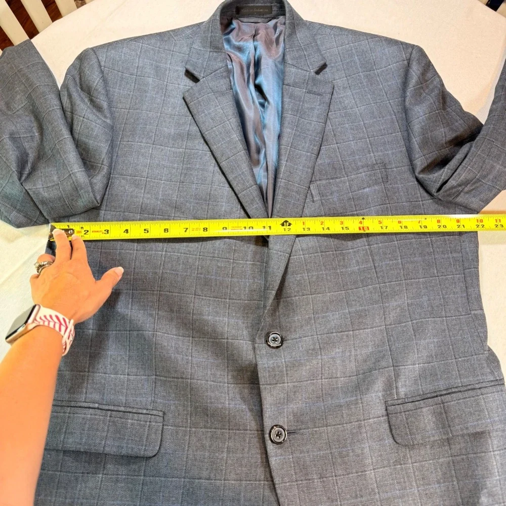 Lauren Ralph Lauren Blazer Men 44R Blue Silk Wool Windowpane Sport Coat Luxury